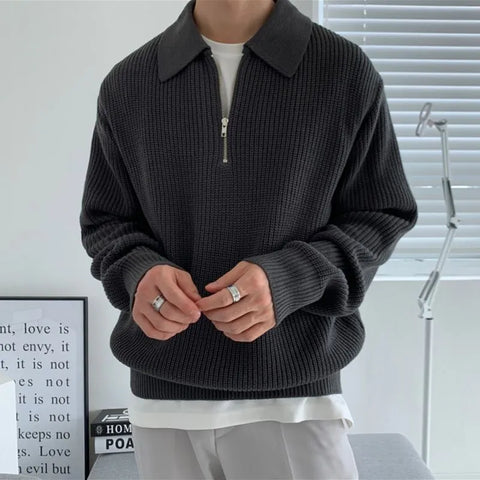 Lapel Sweater Autumn Winter Men Warm Fashion Casual Knit