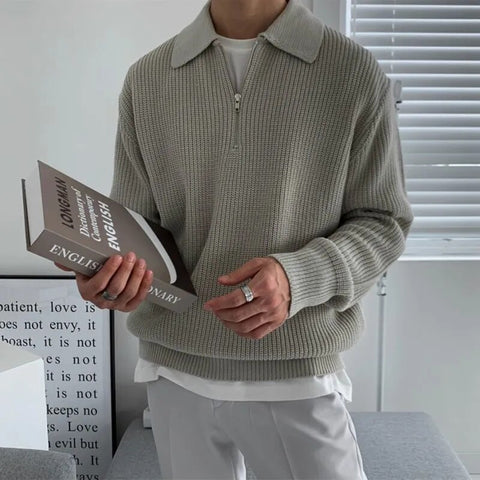 Lapel Sweater Autumn Winter Men Warm Fashion Casual Knit